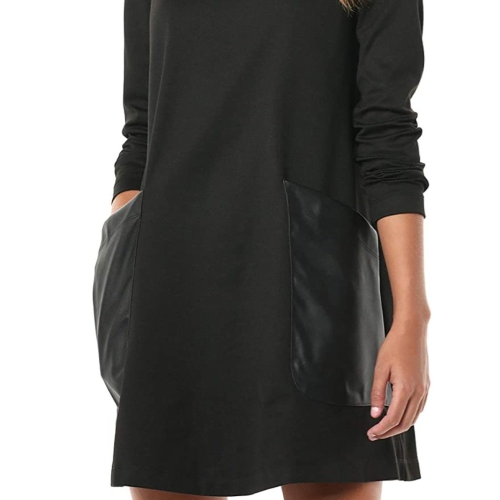 BCBGMAXAZRIA Womens 3/4 Sleeve Black Casual Dress.